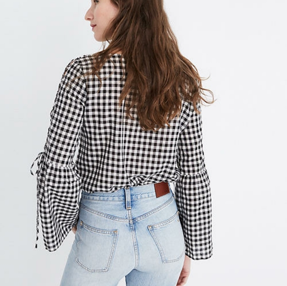 Madewell Gingham lace bell sleeve top size… - Picture 2 of 9